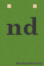 A simulated image of the stitched needlepoint design: Banner 18m Squared nd Black on Light Green. Not A.I. generated.