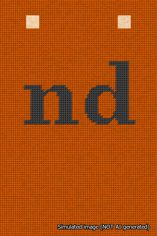 A simulated image of the stitched needlepoint design: Banner 18m Squared nd Black on Orange. Not A.I. generated.