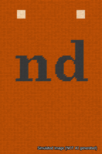 A simulated image of the stitched needlepoint design: Banner 18m Squared nd Black on Orange. Not A.I. generated.