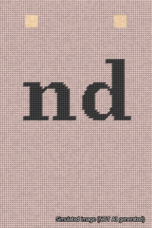 A simulated image of the stitched needlepoint design: Banner 18m Squared nd Black on Pink. Not A.I. generated.