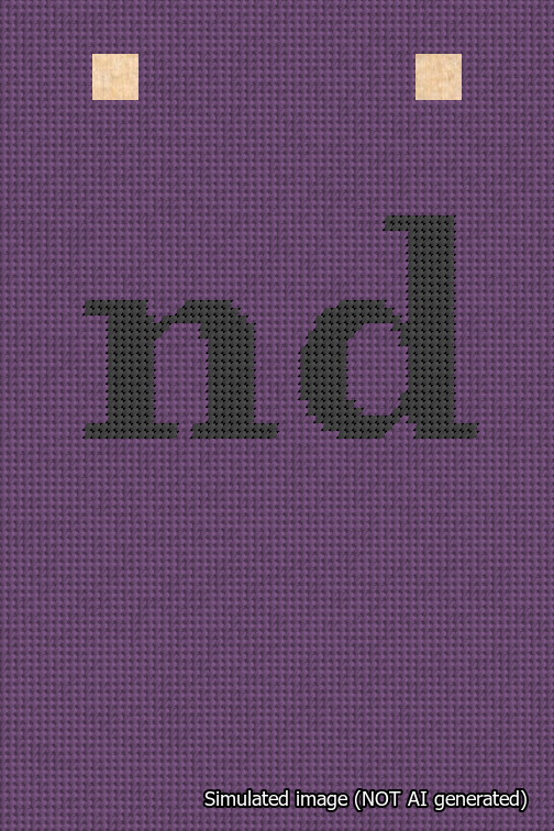 A simulated image of the stitched needlepoint design: Banner 18m Squared nd Black on Purple. Not A.I. generated.