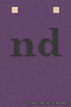 A simulated image of the stitched needlepoint design: Banner 18m Squared nd Black on Purple. Not A.I. generated.
