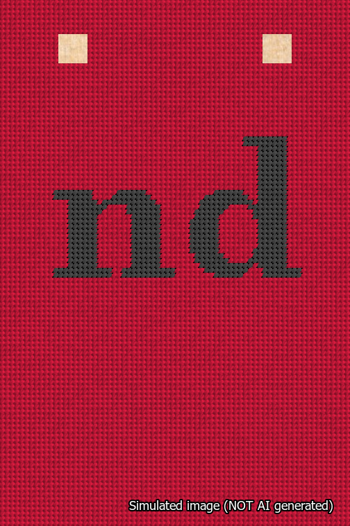 A simulated image of the stitched needlepoint design: Banner 18m Squared nd Black on Red. Not A.I. generated.