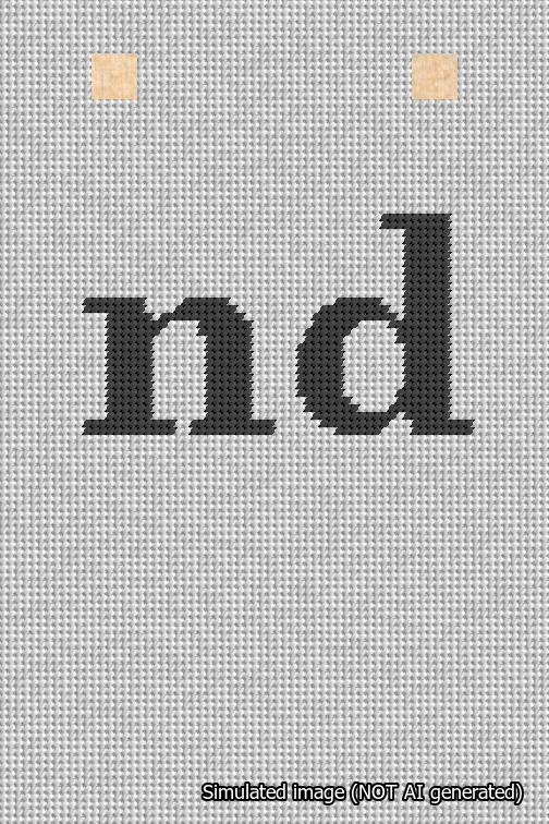 A simulated image of the stitched needlepoint design: Banner 18m Squared nd Black on White. Not A.I. generated.