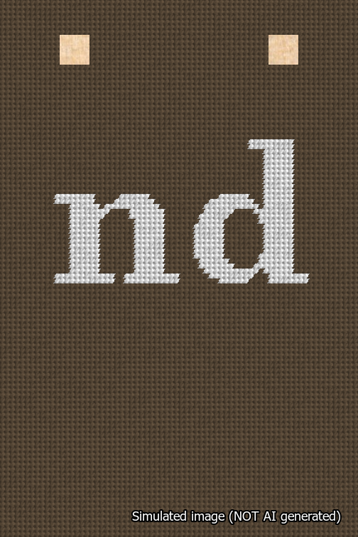A simulated image of the stitched needlepoint design: Banner 18m Squared nd White on Brown. Not A.I. generated.