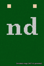 A simulated image of the stitched needlepoint design: Banner 18m Squared nd White on Green. Not A.I. generated.