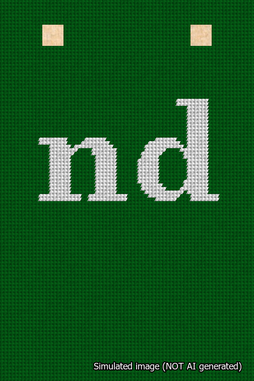 A simulated image of the stitched needlepoint design: Banner 18m Squared nd White on Green. Not A.I. generated.