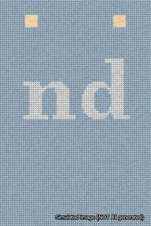 A simulated image of the stitched needlepoint design: Banner 18m Squared nd White on Light Blue. Not A.I. generated.