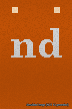 A simulated image of the stitched needlepoint design: Banner 18m Squared nd White on Orange. Not A.I. generated.