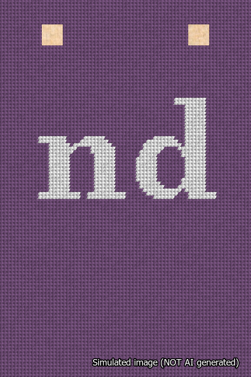 A simulated image of the stitched needlepoint design: Banner 18m Squared nd White on Purple. Not A.I. generated.
