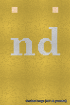 A simulated image of the stitched needlepoint design: Banner 18m Squared nd White on Yellow. Not A.I. generated.