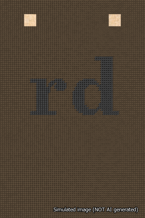 A simulated image of the stitched needlepoint design: Banner 18m Squared rd Black on Brown. Not A.I. generated.