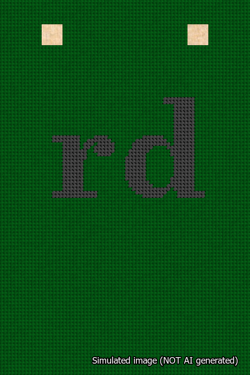 A simulated image of the stitched needlepoint design: Banner 18m Squared rd Black on Green. Not A.I. generated.