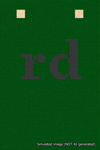 A simulated image of the stitched needlepoint design: Banner 18m Squared rd Black on Green. Not A.I. generated.