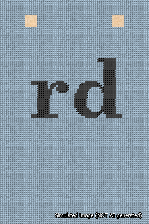 A simulated image of the stitched needlepoint design: Banner 18m Squared rd Black on Light Blue. Not A.I. generated.