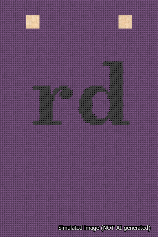 A simulated image of the stitched needlepoint design: Banner 18m Squared rd Black on Purple. Not A.I. generated.