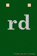 A simulated image of the stitched needlepoint design: Banner 18m Squared rd White on Green. Not A.I. generated.