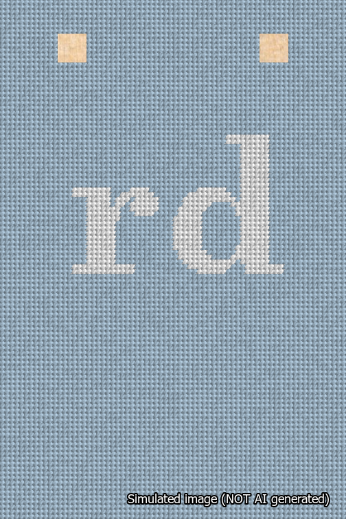 A simulated image of the stitched needlepoint design: Banner 18m Squared rd White on Light Blue. Not A.I. generated.