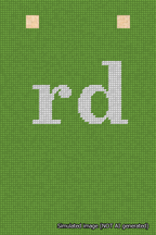 A simulated image of the stitched needlepoint design: Banner 18m Squared rd White on Light Green. Not A.I. generated.