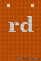 A simulated image of the stitched needlepoint design: Banner 18m Squared rd White on Orange. Not A.I. generated.