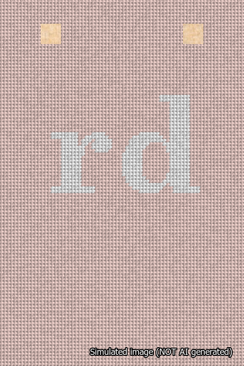 A simulated image of the stitched needlepoint design: Banner 18m Squared rd White on Pink. Not A.I. generated.