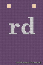 A simulated image of the stitched needlepoint design: Banner 18m Squared rd White on Purple. Not A.I. generated.