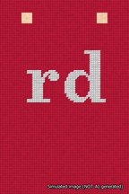 A simulated image of the stitched needlepoint design: Banner 18m Squared rd White on Red. Not A.I. generated.