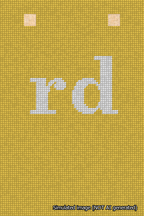 A simulated image of the stitched needlepoint design: Banner 18m Squared rd White on Yellow. Not A.I. generated.