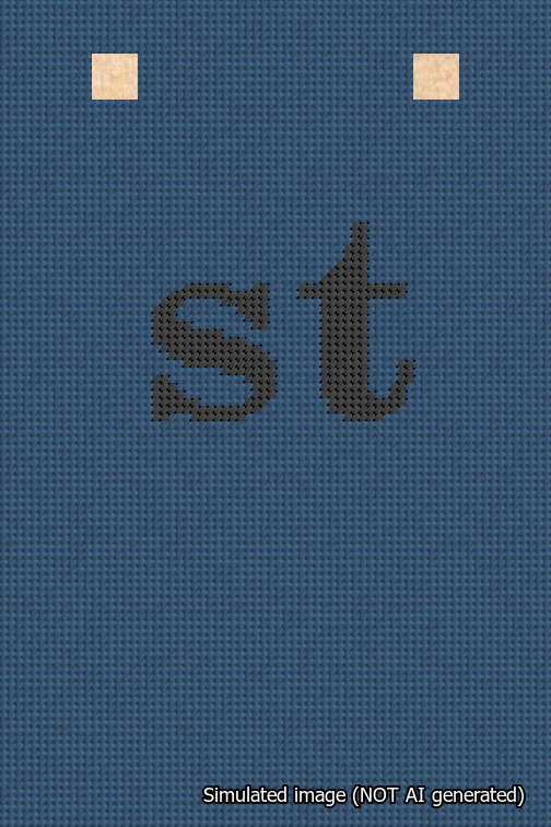 A simulated image of the stitched needlepoint design: Banner 18m Squared st Black on Blue. Not A.I. generated.
