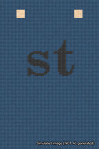 A simulated image of the stitched needlepoint design: Banner 18m Squared st Black on Blue. Not A.I. generated.