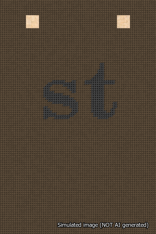 A simulated image of the stitched needlepoint design: Banner 18m Squared st Black on Brown. Not A.I. generated.