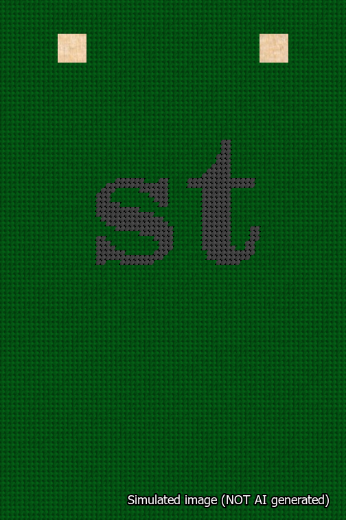 A simulated image of the stitched needlepoint design: Banner 18m Squared st Black on Green. Not A.I. generated.