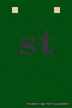 A simulated image of the stitched needlepoint design: Banner 18m Squared st Black on Green. Not A.I. generated.