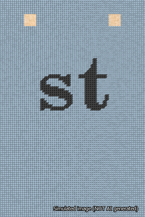 A simulated image of the stitched needlepoint design: Banner 18m Squared st Black on Light Blue. Not A.I. generated.