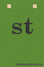 A simulated image of the stitched needlepoint design: Banner 18m Squared st Black on Light Green. Not A.I. generated.