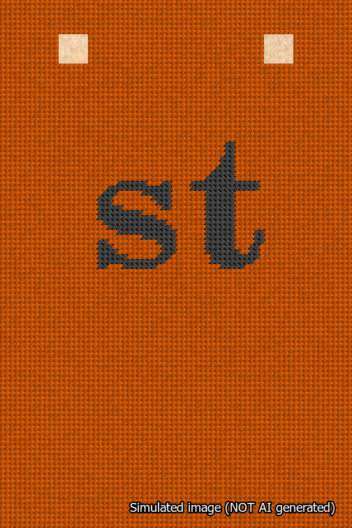 A simulated image of the stitched needlepoint design: Banner 18m Squared st Black on Orange. Not A.I. generated.