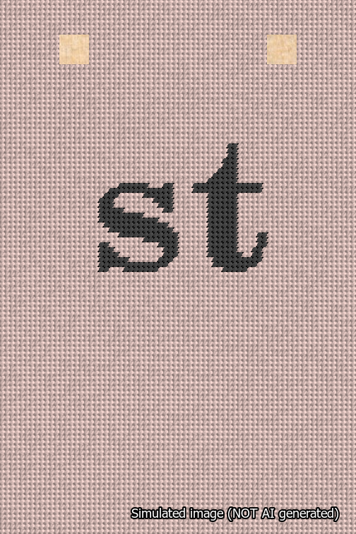 A simulated image of the stitched needlepoint design: Banner 18m Squared st Black on Pink. Not A.I. generated.