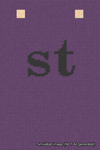 A simulated image of the stitched needlepoint design: Banner 18m Squared st Black on Purple. Not A.I. generated.