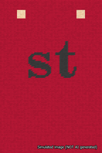 A simulated image of the stitched needlepoint design: Banner 18m Squared st Black on Red. Not A.I. generated.