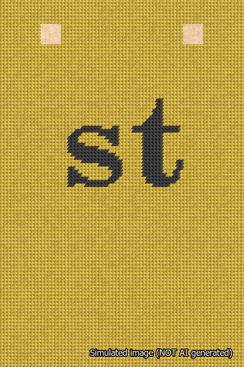 A simulated image of the stitched needlepoint design: Banner 18m Squared st Black on Yellow. Not A.I. generated.