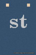 A simulated image of the stitched needlepoint design: Banner 18m Squared st White on Blue. Not A.I. generated.