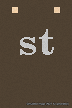 A simulated image of the stitched needlepoint design: Banner 18m Squared st White on Brown. Not A.I. generated.
