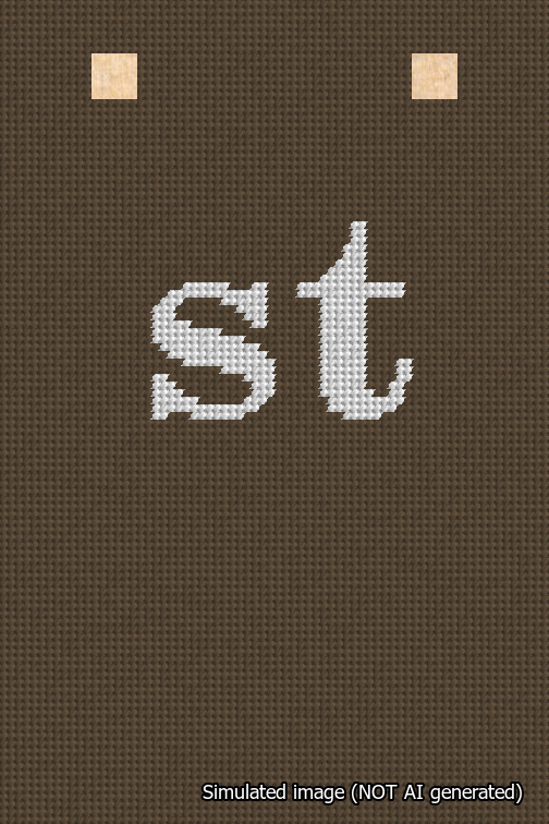 A simulated image of the stitched needlepoint design: Banner 18m Squared st White on Brown. Not A.I. generated.