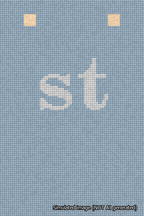 A simulated image of the stitched needlepoint design: Banner 18m Squared st White on Light Blue. Not A.I. generated.