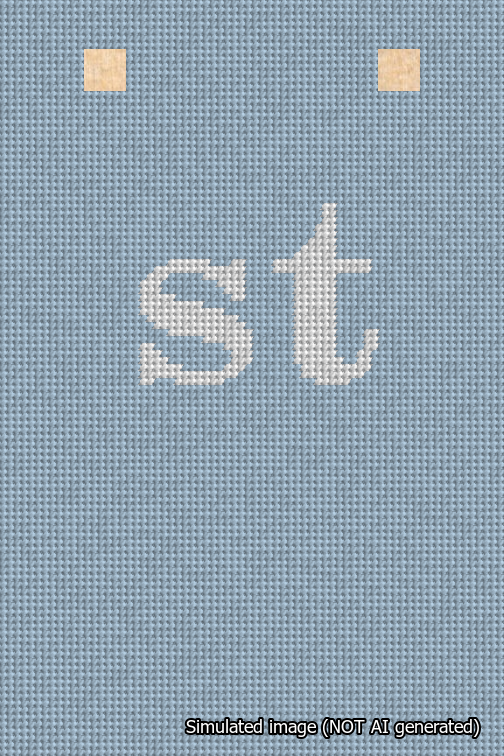 A simulated image of the stitched needlepoint design: Banner 18m Squared st White on Light Blue. Not A.I. generated.