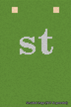 A simulated image of the stitched needlepoint design: Banner 18m Squared st White on Light Green. Not A.I. generated.