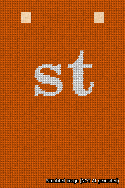 A simulated image of the stitched needlepoint design: Banner 18m Squared st White on Orange. Not A.I. generated.