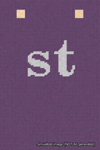 A simulated image of the stitched needlepoint design: Banner 18m Squared st White on Purple. Not A.I. generated.