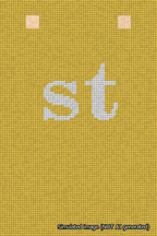 A simulated image of the stitched needlepoint design: Banner 18m Squared st White on Yellow. Not A.I. generated.