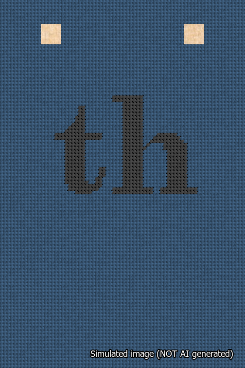 A simulated image of the stitched needlepoint design: Banner 18m Squared th Black on Blue. Not A.I. generated.